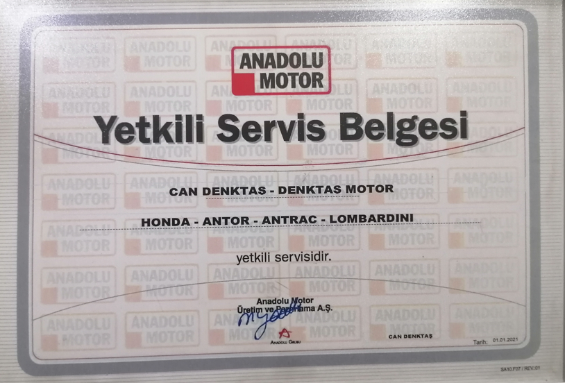 ANADOLU MOTOR YETKİLİ SERVİS BELGESİ